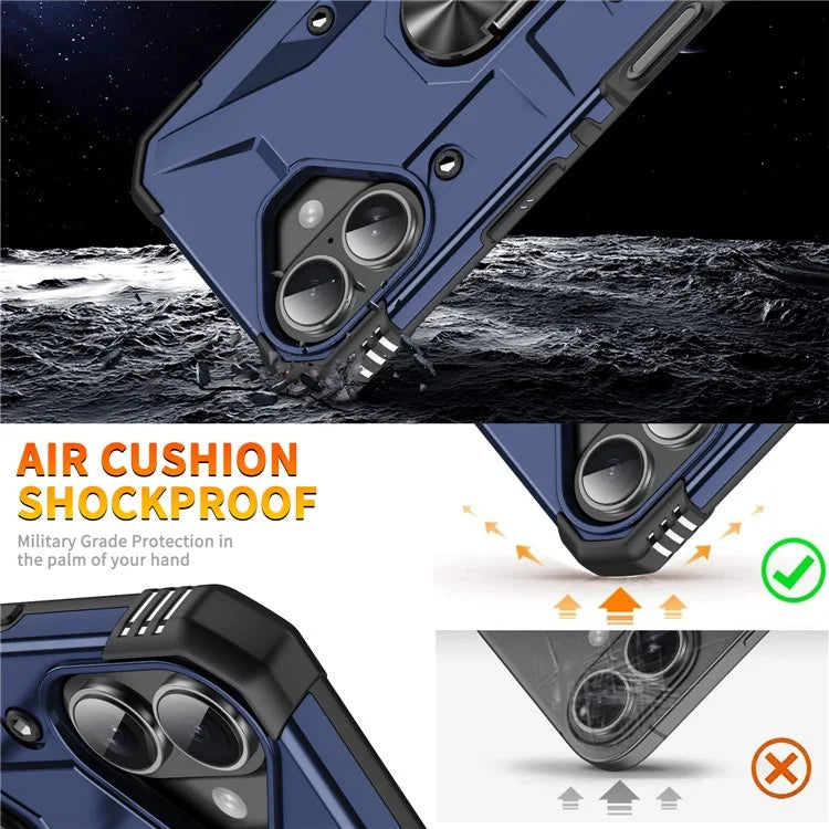 For iPhone 16 Case PC+ TPU Anti-Drop Phone Cover with Ring Kickstand