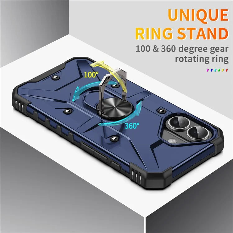 For iPhone 16 Case PC+ TPU Anti-Drop Phone Cover with Ring Kickstand