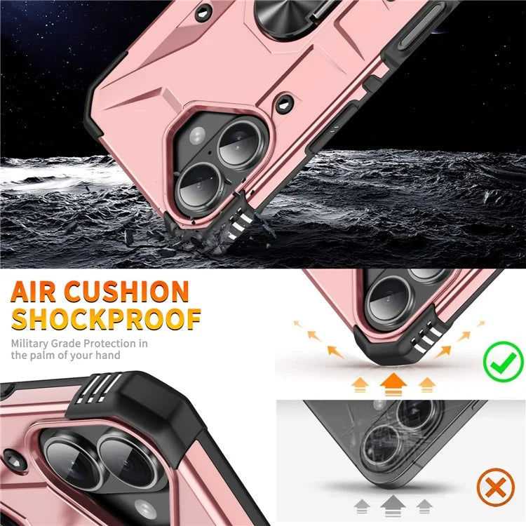 For iPhone 16 Case PC+ TPU Anti-Drop Phone Cover with Ring Kickstand