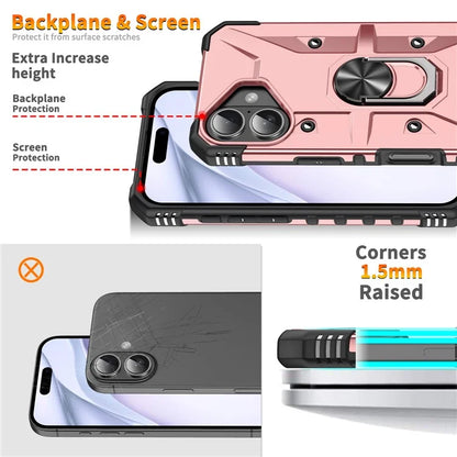 For iPhone 16 Case PC+ TPU Anti-Drop Phone Cover with Ring Kickstand