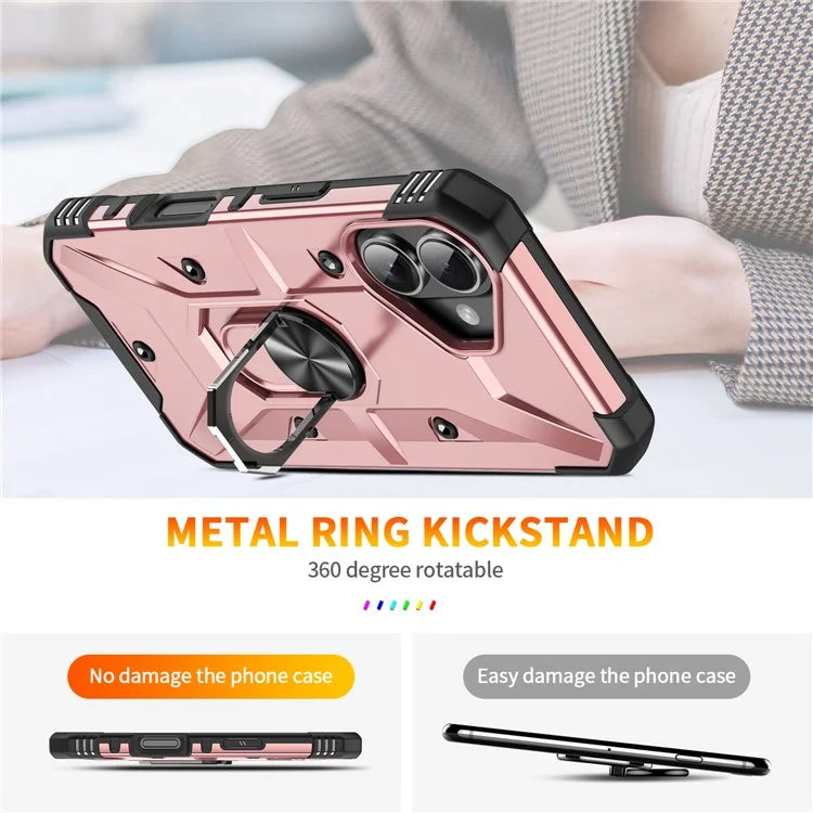 For iPhone 16 Case PC+ TPU Anti-Drop Phone Cover with Ring Kickstand