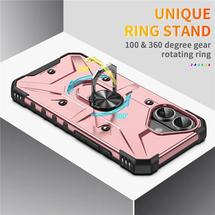 For iPhone 16 Case PC+ TPU Anti-Drop Phone Cover with Ring Kickstand