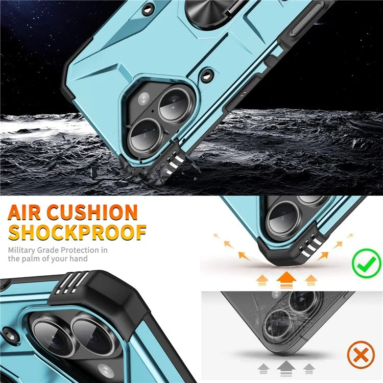 For iPhone 16 Case PC+ TPU Anti-Drop Phone Cover with Ring Kickstand