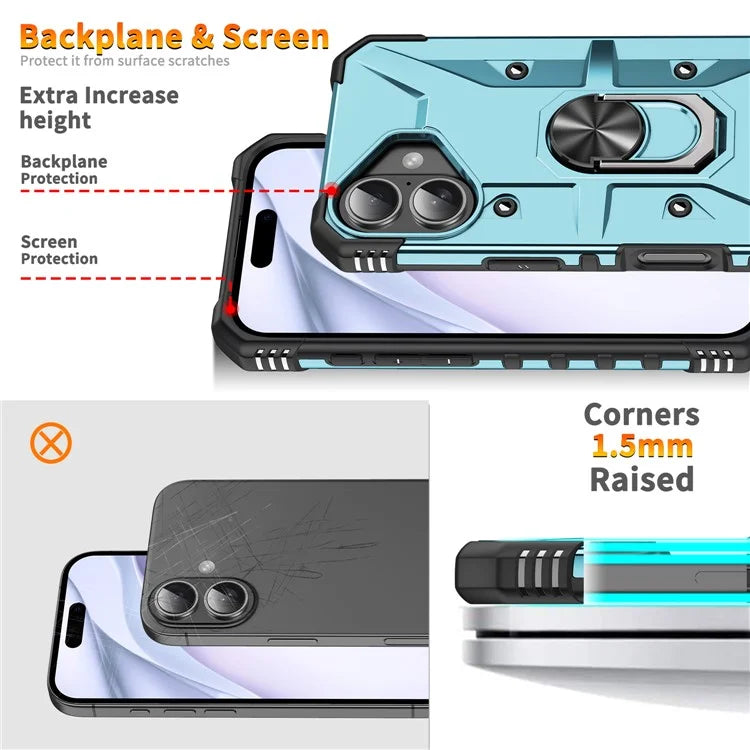 For iPhone 16 Case PC+ TPU Anti-Drop Phone Cover with Ring Kickstand
