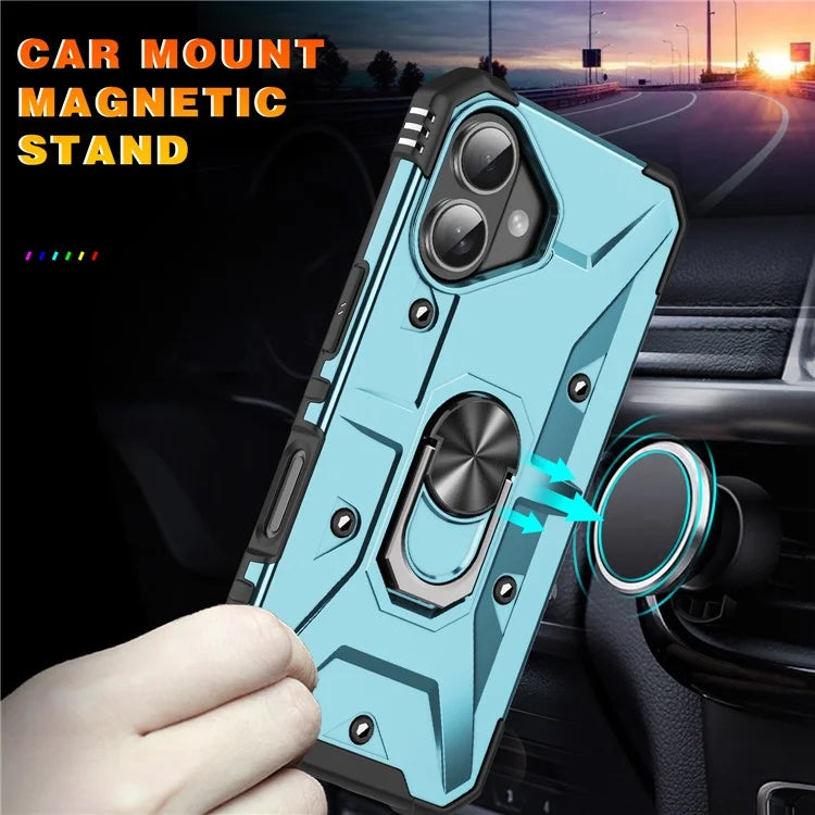 For iPhone 16 Case PC+ TPU Anti-Drop Phone Cover with Ring Kickstand