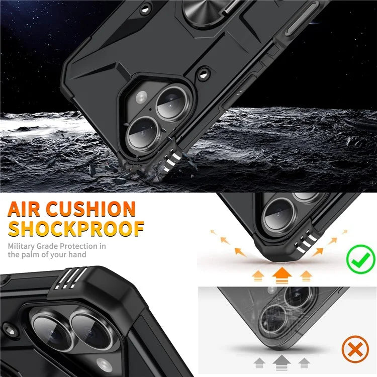 For iPhone 16 Plus Case PC+ TPU Anti-Drop Phone Cover with Ring Kickstand
