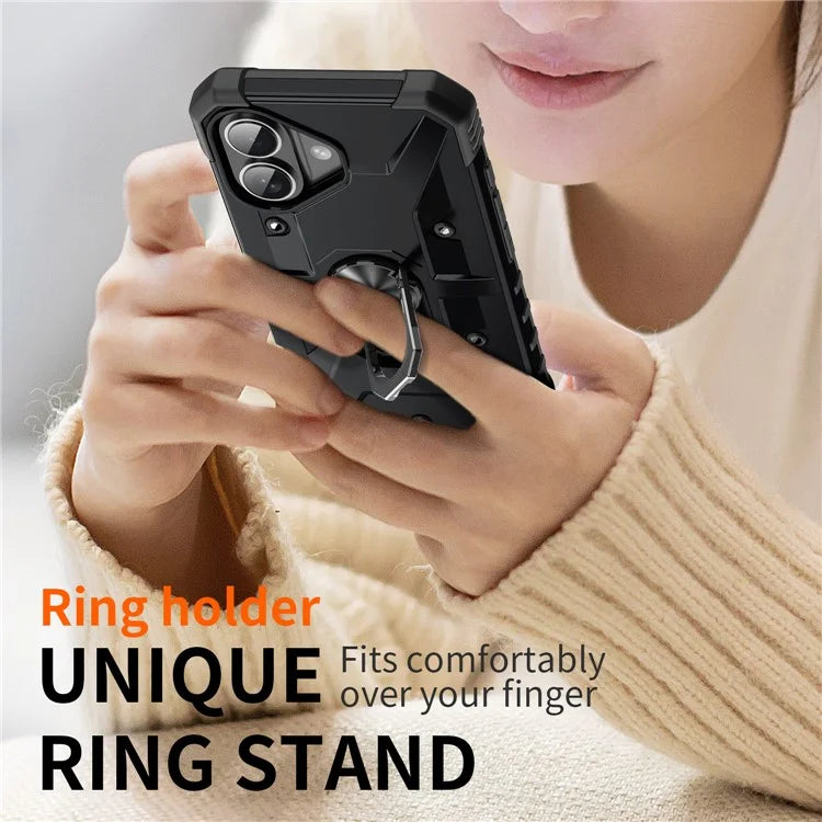 For iPhone 16 Plus Case PC+ TPU Anti-Drop Phone Cover with Ring Kickstand