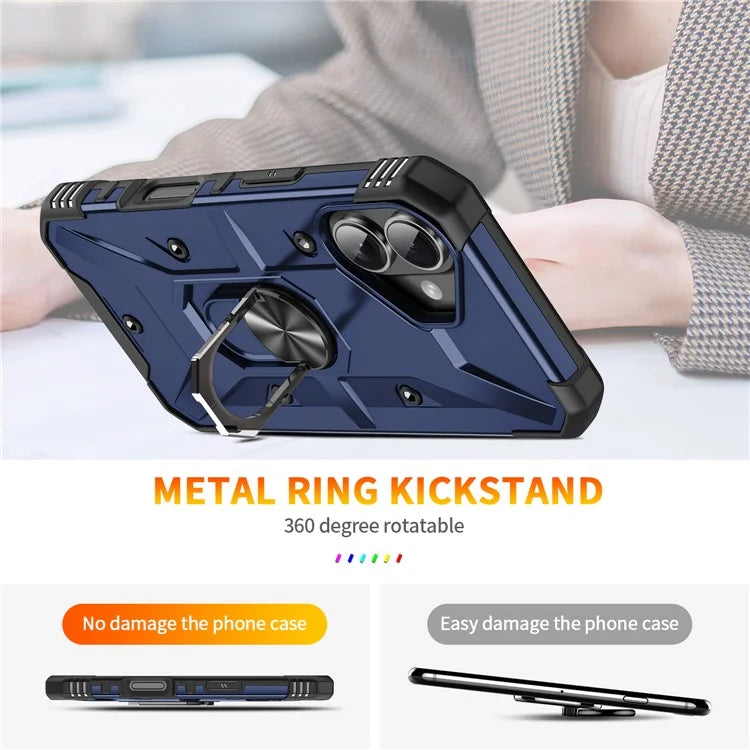 For iPhone 16 Plus Case PC+ TPU Anti-Drop Phone Cover with Ring Kickstand