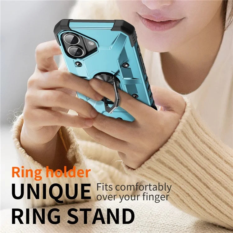 For iPhone 16 Plus Case PC+ TPU Anti-Drop Phone Cover with Ring Kickstand