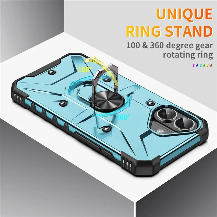 For iPhone 16 Plus Case PC+ TPU Anti-Drop Phone Cover with Ring Kickstand