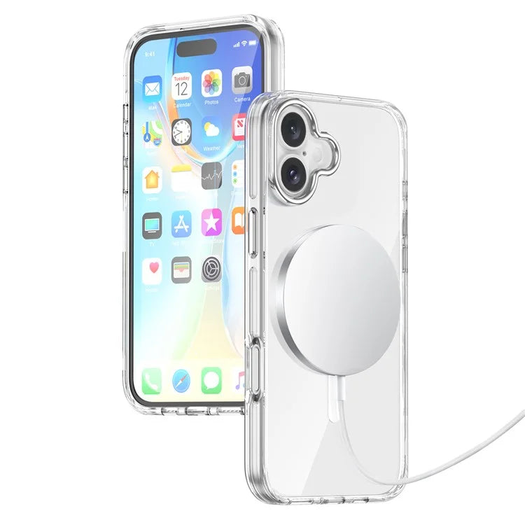 For iPhone 16 Plus Case Compatible with MagSafe Airbag Design PC+TPU Clear Phone Cover