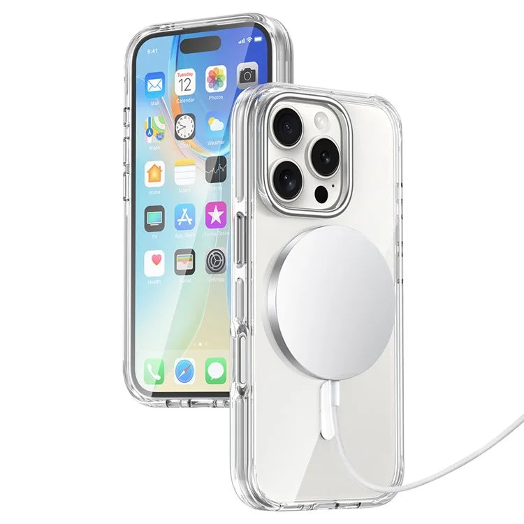 For iPhone 16 Pro Max Case Compatible with MagSafe Airbag Design PC+TPU Clear Phone Cover