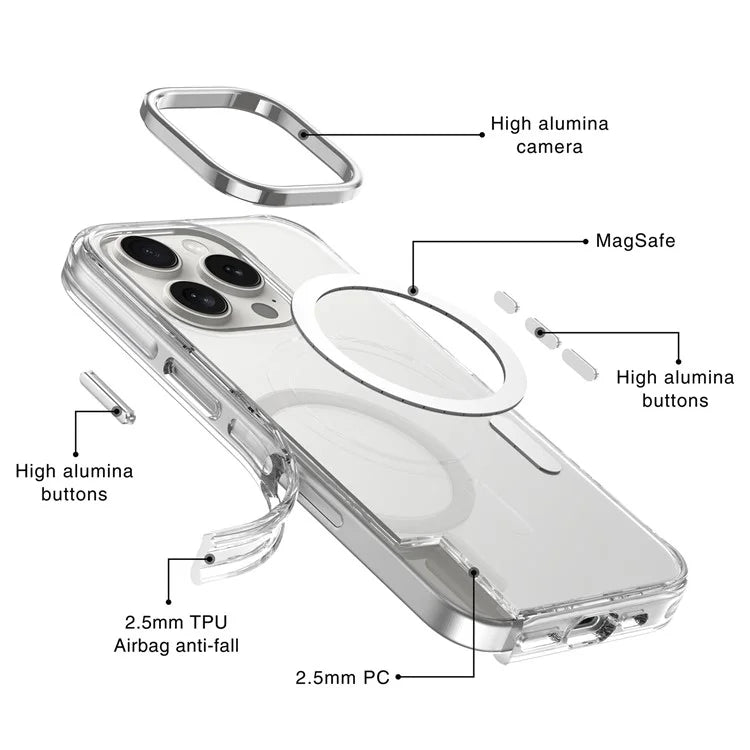 For iPhone 16 Pro Max Case Compatible with MagSafe Airbag Design PC+TPU Clear Phone Cover