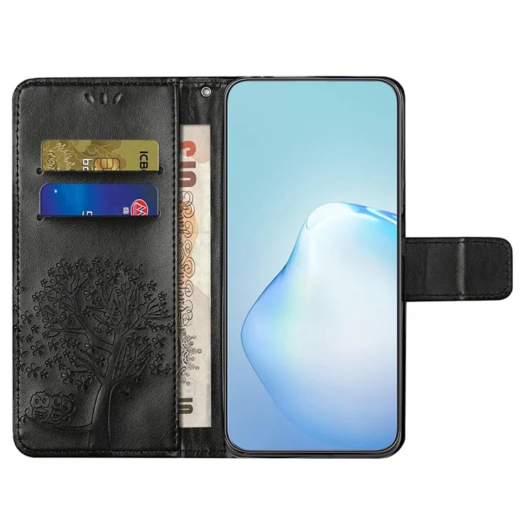 For Motorola Moto G35 5G Case PU Leather Owl Tree Imprinted Wallet Phone Cover