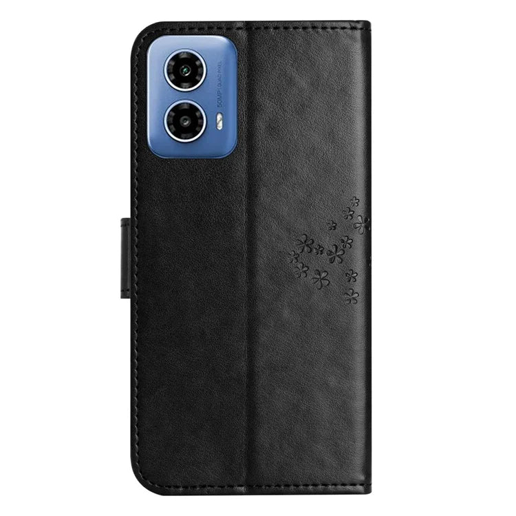 For Motorola Moto G35 5G Case PU Leather Owl Tree Imprinted Wallet Phone Cover