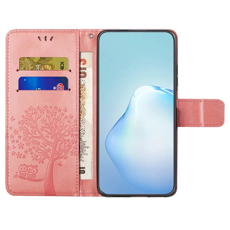 For Motorola Moto G35 5G Case PU Leather Owl Tree Imprinted Wallet Phone Cover