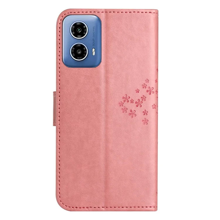 For Motorola Moto G35 5G Case PU Leather Owl Tree Imprinted Wallet Phone Cover