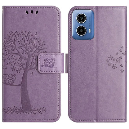 For Motorola Moto G35 5G Case PU Leather Owl Tree Imprinted Wallet Phone Cover