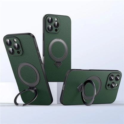For iPhone 16 Pro Max Case Compatible with MagSafe Genuine Cow Leather+PC Kickstand Phone Cover