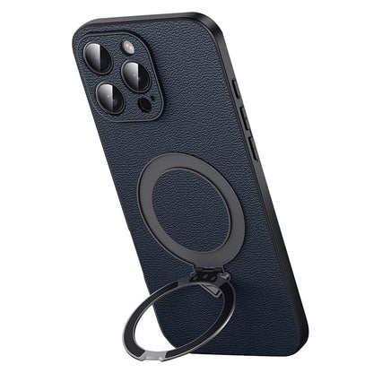 For iPhone 16 Pro Max Case Compatible with MagSafe Genuine Cow Leather+PC Kickstand Phone Cover