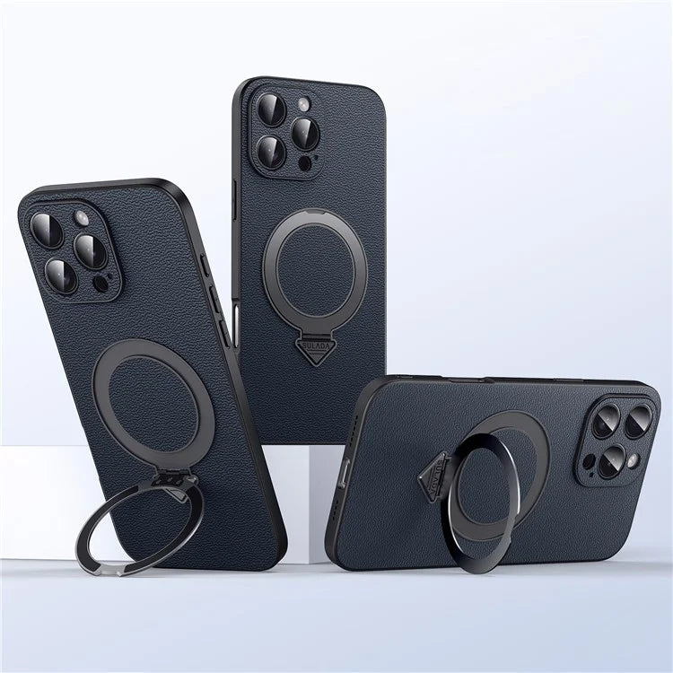 For iPhone 16 Pro Max Case Compatible with MagSafe Genuine Cow Leather+PC Kickstand Phone Cover
