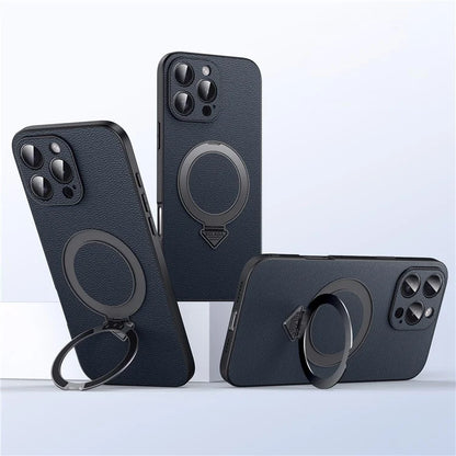 For iPhone 16 Pro Max Case Compatible with MagSafe Genuine Cow Leather+PC Kickstand Phone Cover