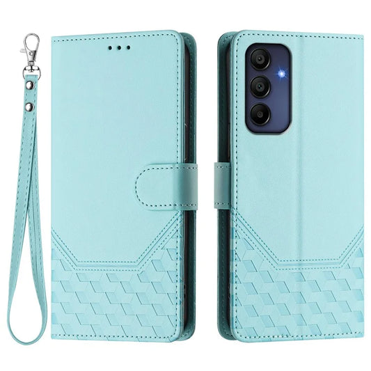 For Samsung Galaxy A16 5G Case Imprinted Honeycomb RFID Blocking Leather Phone Cover with Strap