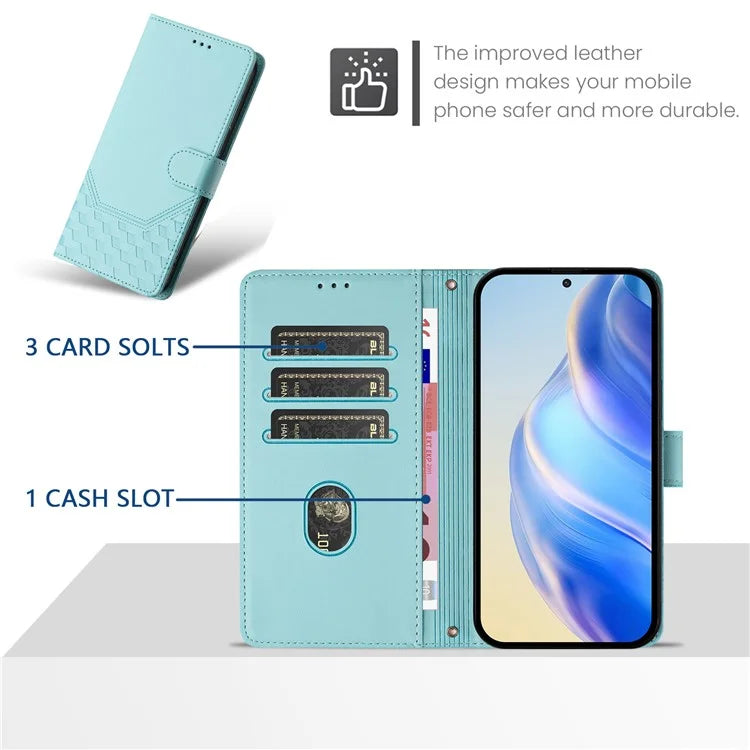 For Samsung Galaxy A16 5G Case Imprinted Honeycomb RFID Blocking Leather Phone Cover with Strap