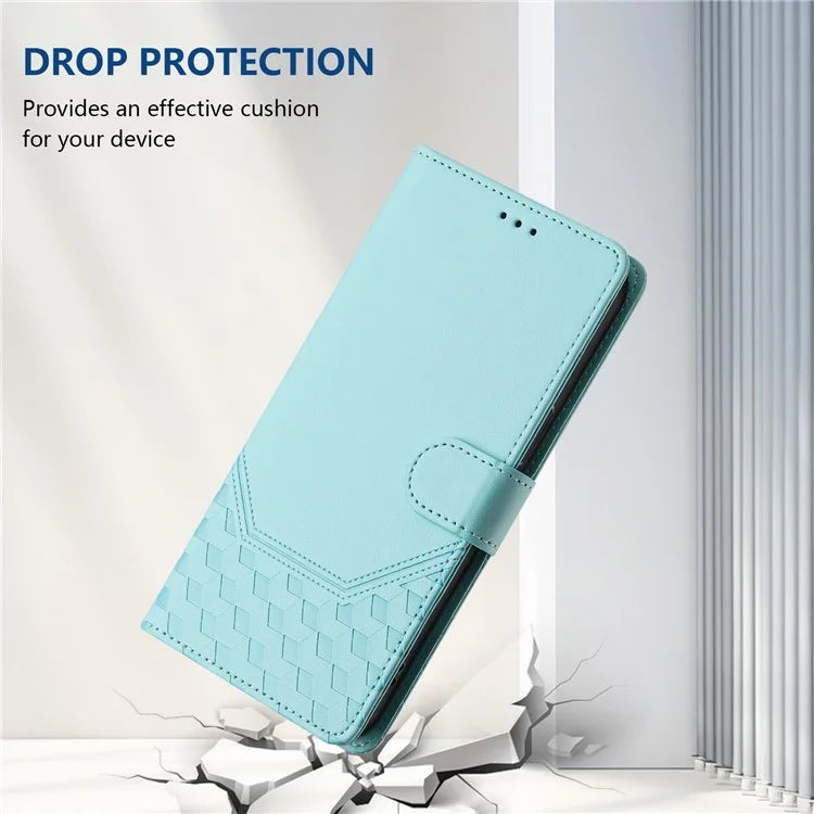 For Samsung Galaxy A16 5G Case Imprinted Honeycomb RFID Blocking Leather Phone Cover with Strap
