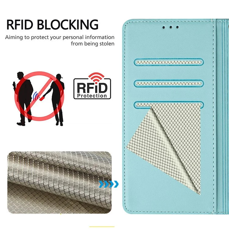 For Samsung Galaxy A16 5G Case Imprinted Honeycomb RFID Blocking Leather Phone Cover with Strap
