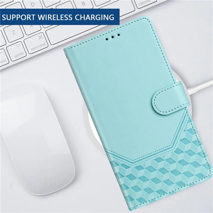 For Samsung Galaxy A16 5G Case Imprinted Honeycomb RFID Blocking Leather Phone Cover with Strap