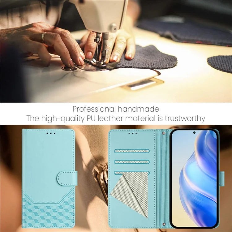 For Samsung Galaxy A16 5G Case Imprinted Honeycomb RFID Blocking Leather Phone Cover with Strap