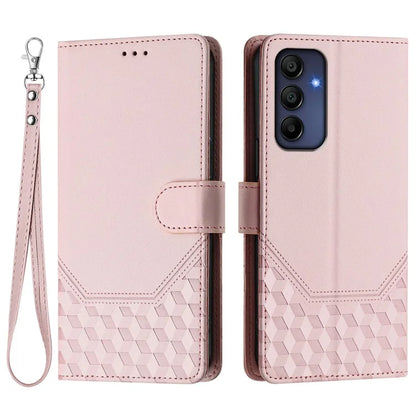 For Samsung Galaxy A16 5G Case Imprinted Honeycomb RFID Blocking Leather Phone Cover with Strap