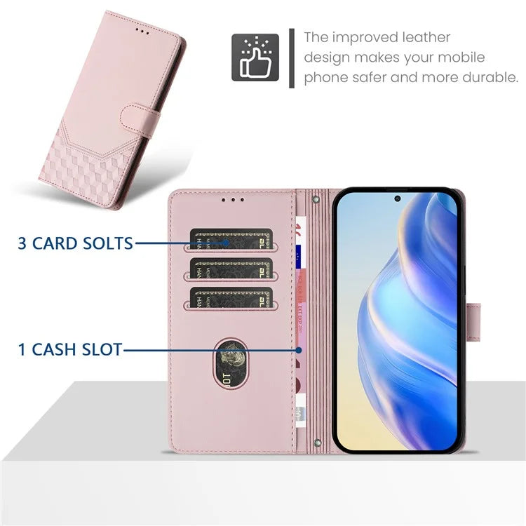 For Samsung Galaxy A16 5G Case Imprinted Honeycomb RFID Blocking Leather Phone Cover with Strap