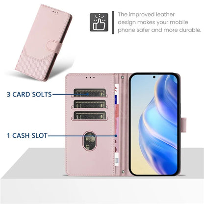 For Samsung Galaxy A16 5G Case Imprinted Honeycomb RFID Blocking Leather Phone Cover with Strap