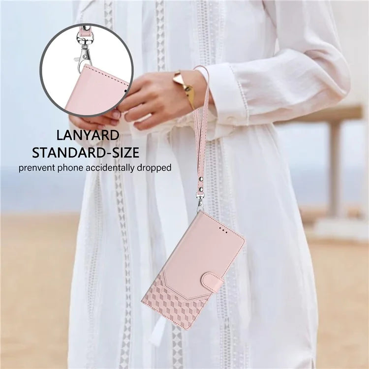 For Samsung Galaxy A16 5G Case Imprinted Honeycomb RFID Blocking Leather Phone Cover with Strap