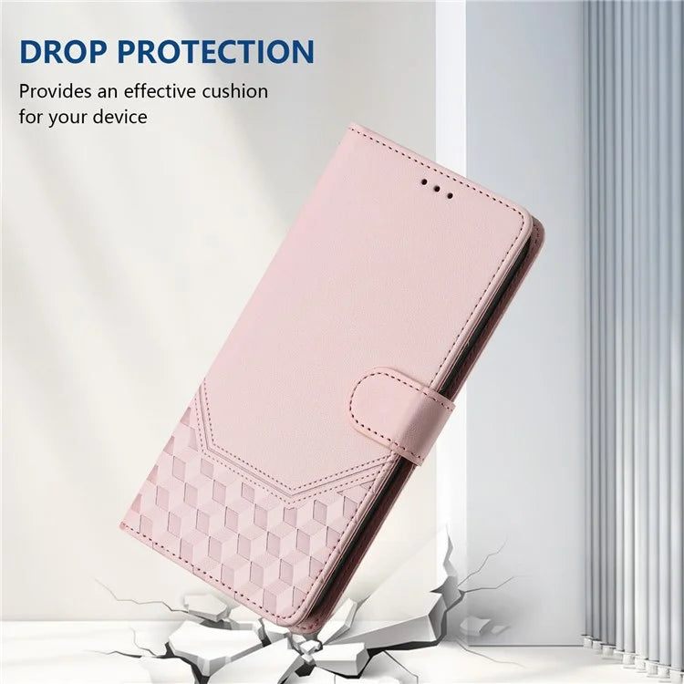 For Samsung Galaxy A16 5G Case Imprinted Honeycomb RFID Blocking Leather Phone Cover with Strap