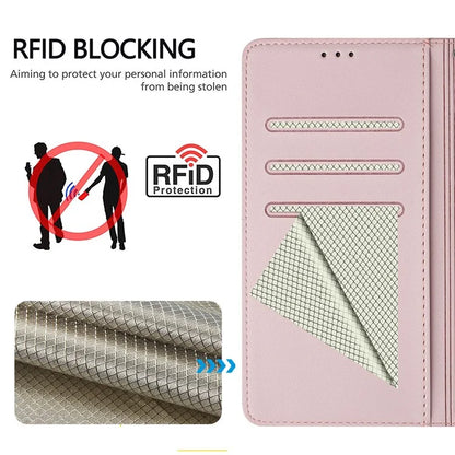 For Samsung Galaxy A16 5G Case Imprinted Honeycomb RFID Blocking Leather Phone Cover with Strap