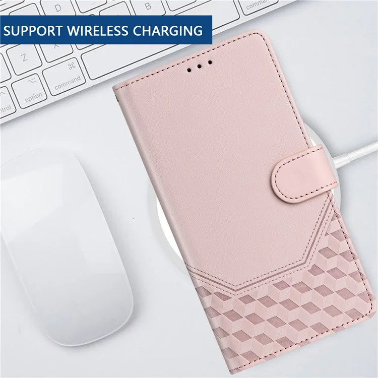 For Samsung Galaxy A16 5G Case Imprinted Honeycomb RFID Blocking Leather Phone Cover with Strap