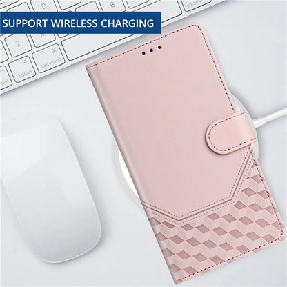 For Samsung Galaxy A16 5G Case Imprinted Honeycomb RFID Blocking Leather Phone Cover with Strap