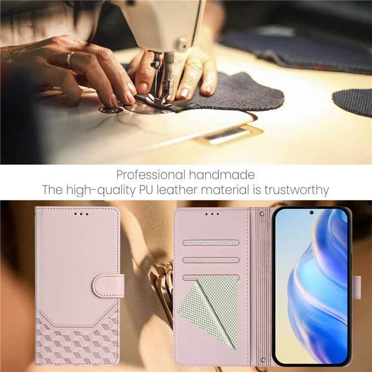 For Samsung Galaxy A16 5G Case Imprinted Honeycomb RFID Blocking Leather Phone Cover with Strap
