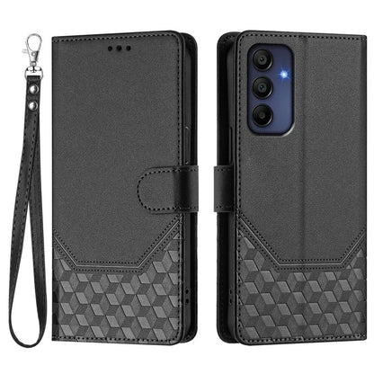 For Samsung Galaxy A16 5G Case Imprinted Honeycomb RFID Blocking Leather Phone Cover with Strap