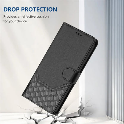 For Samsung Galaxy A16 5G Case Imprinted Honeycomb RFID Blocking Leather Phone Cover with Strap