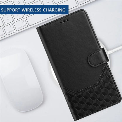 For Samsung Galaxy A16 5G Case Imprinted Honeycomb RFID Blocking Leather Phone Cover with Strap