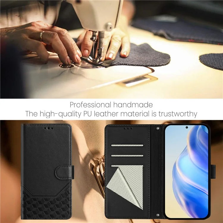 For Samsung Galaxy A16 5G Case Imprinted Honeycomb RFID Blocking Leather Phone Cover with Strap