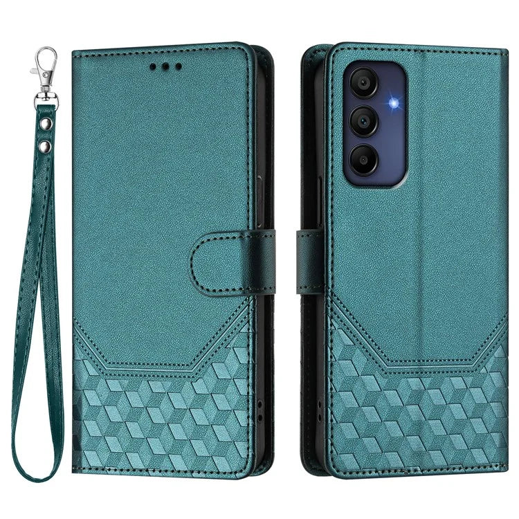 For Samsung Galaxy A16 5G Case Imprinted Honeycomb RFID Blocking Leather Phone Cover with Strap