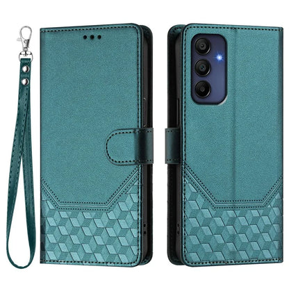 For Samsung Galaxy A16 5G Case Imprinted Honeycomb RFID Blocking Leather Phone Cover with Strap