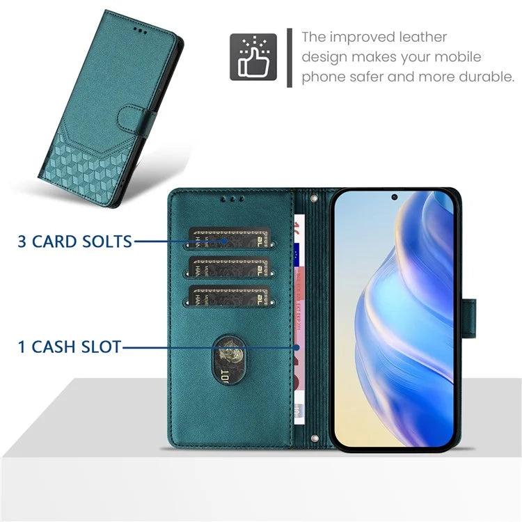 For Samsung Galaxy A16 5G Case Imprinted Honeycomb RFID Blocking Leather Phone Cover with Strap