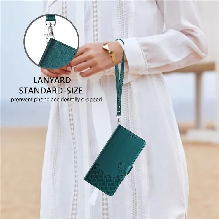 For Samsung Galaxy A16 5G Case Imprinted Honeycomb RFID Blocking Leather Phone Cover with Strap