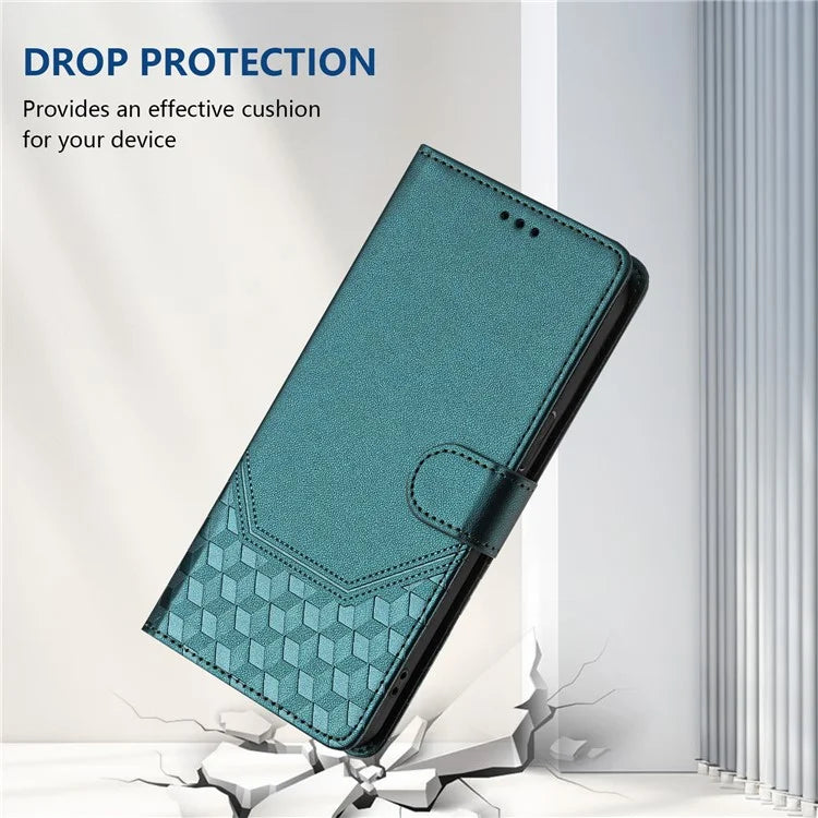 For Samsung Galaxy A16 5G Case Imprinted Honeycomb RFID Blocking Leather Phone Cover with Strap